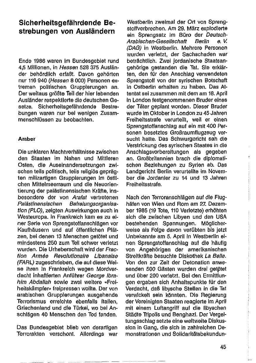 Seite 46 des Verfassungsschutzbericht 1986 Hessen