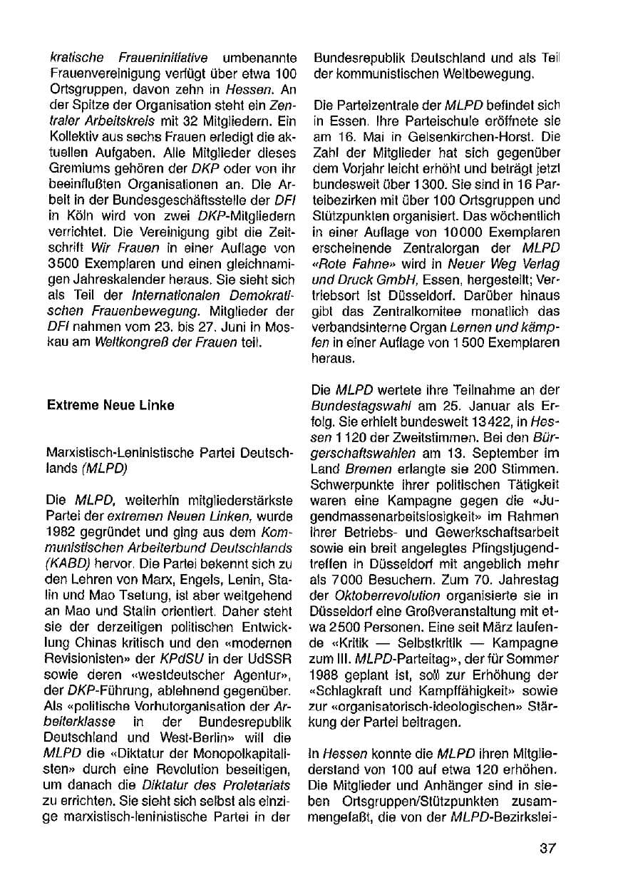 Seite 38 des Verfassungsschutzbericht 1987 Hessen
