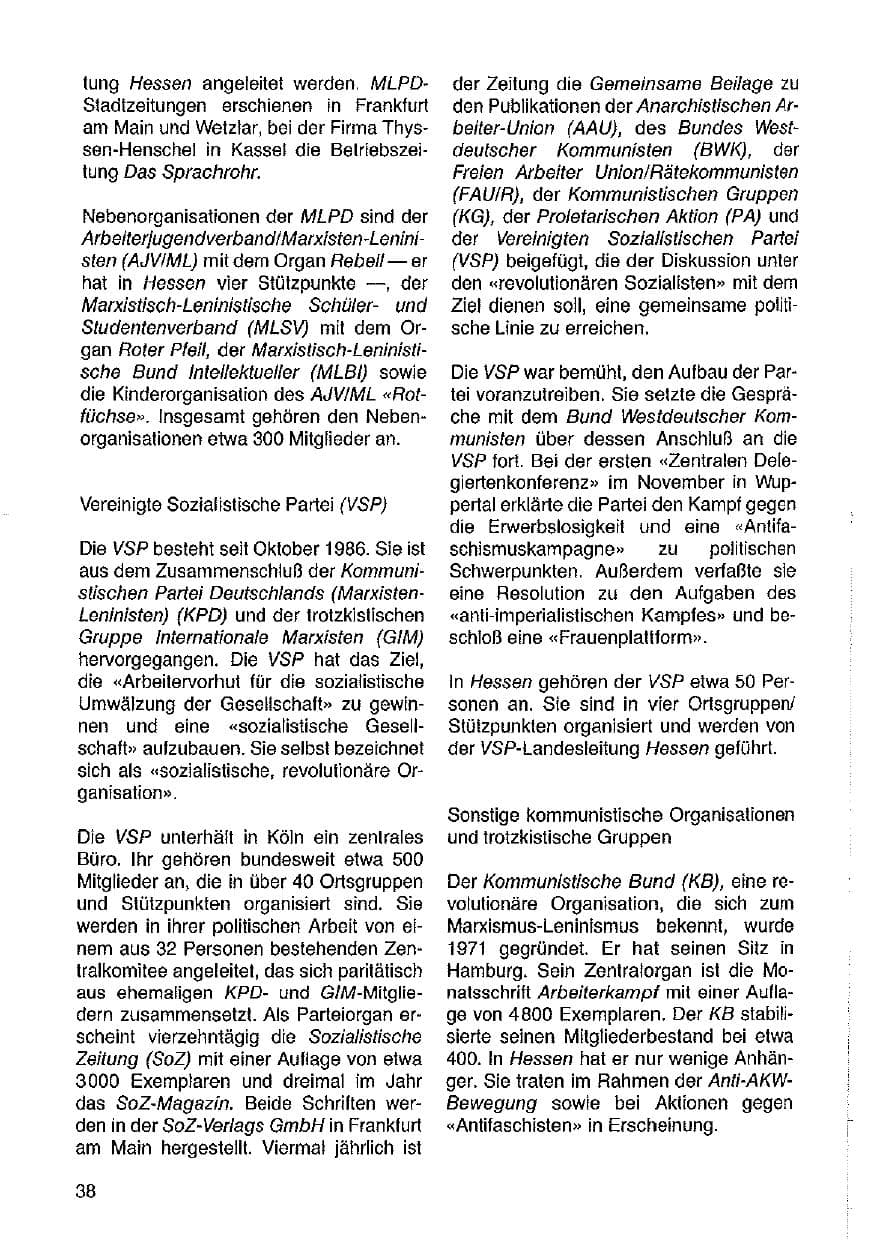 Seite 39 des Verfassungsschutzbericht 1987 Hessen