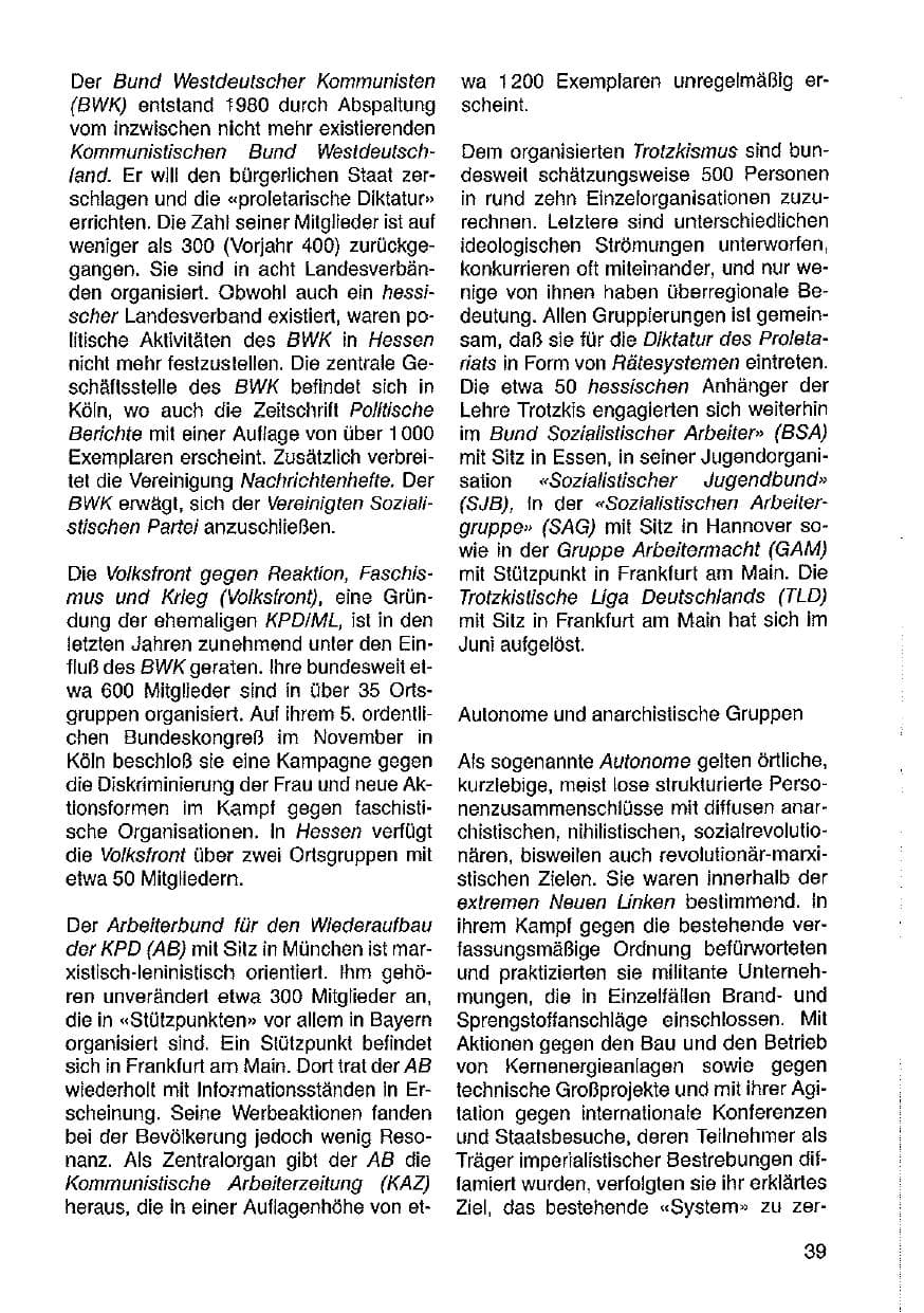 Seite 40 des Verfassungsschutzbericht 1987 Hessen