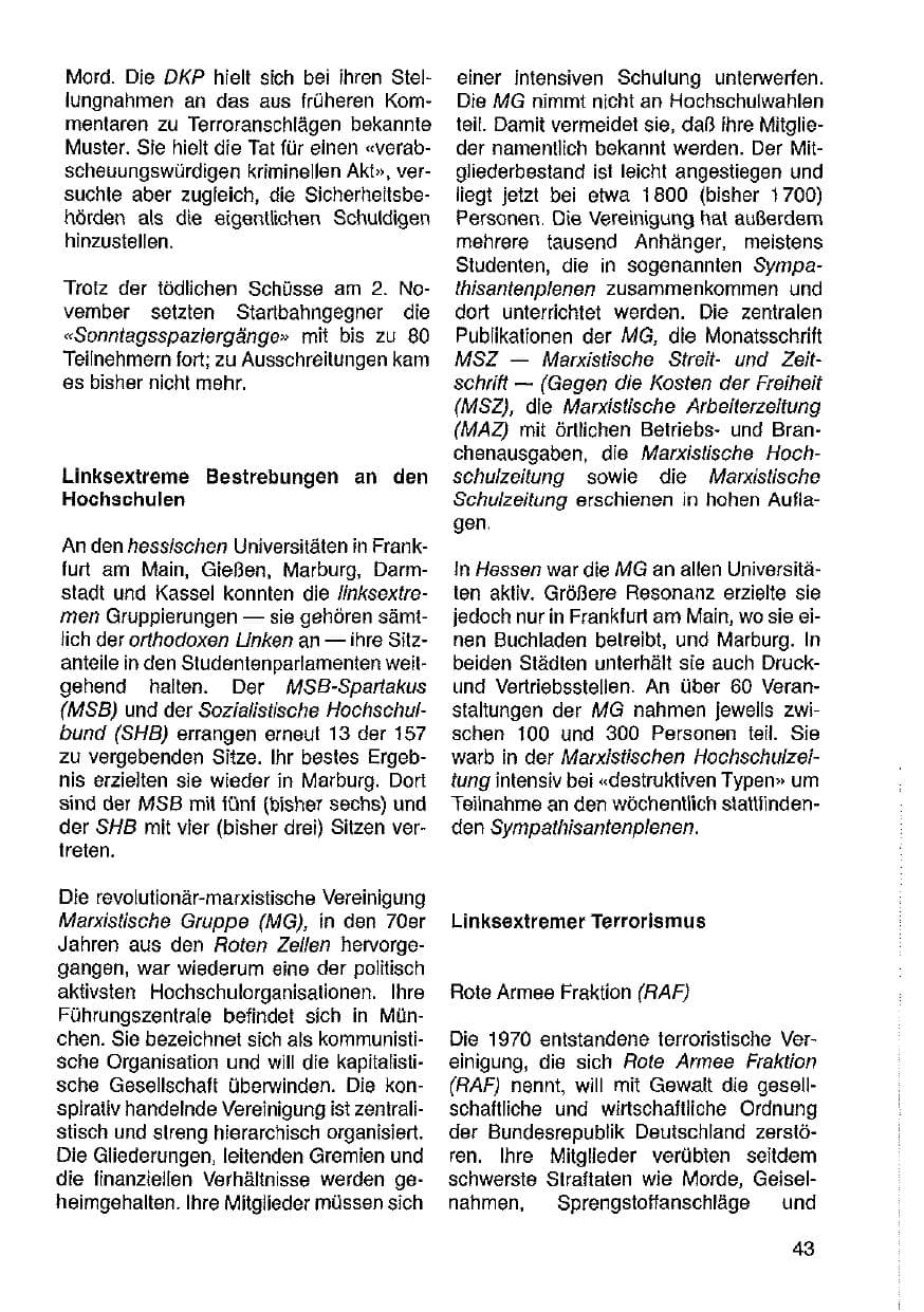 Seite 44 des Verfassungsschutzbericht 1987 Hessen