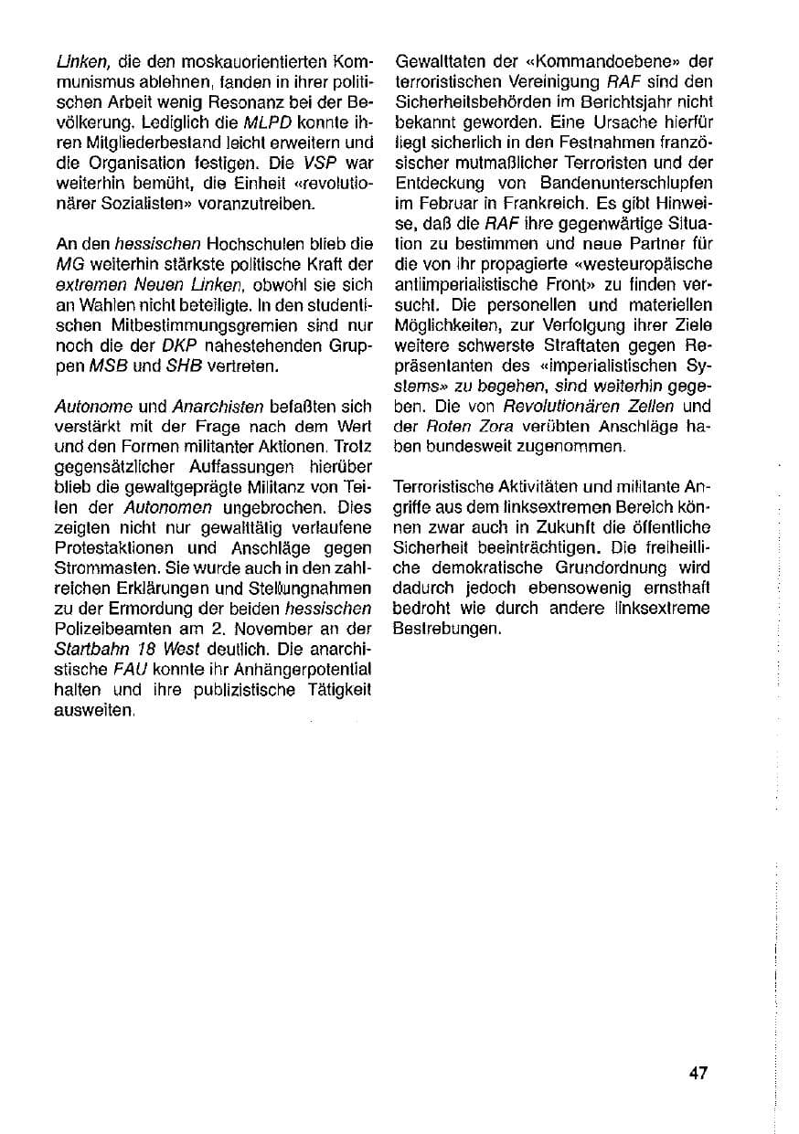 Seite 48 des Verfassungsschutzbericht 1987 Hessen