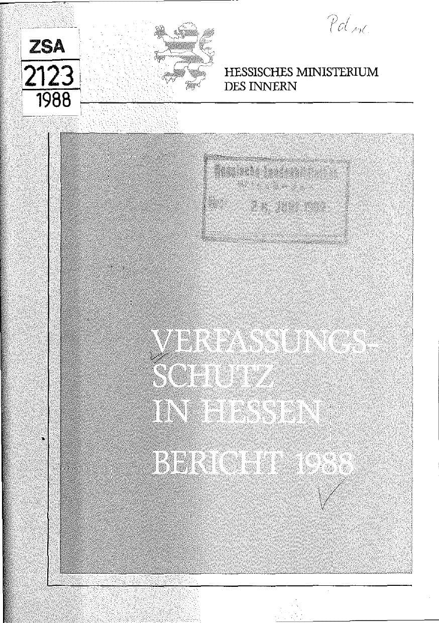 Seite 1 des Verfassungsschutzbericht 1988 Hessen