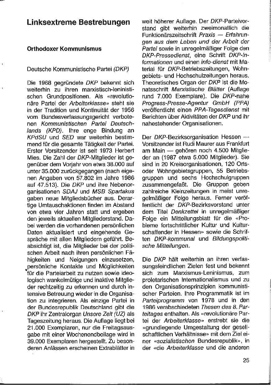 Seite 25 des Verfassungsschutzbericht 1988 Hessen