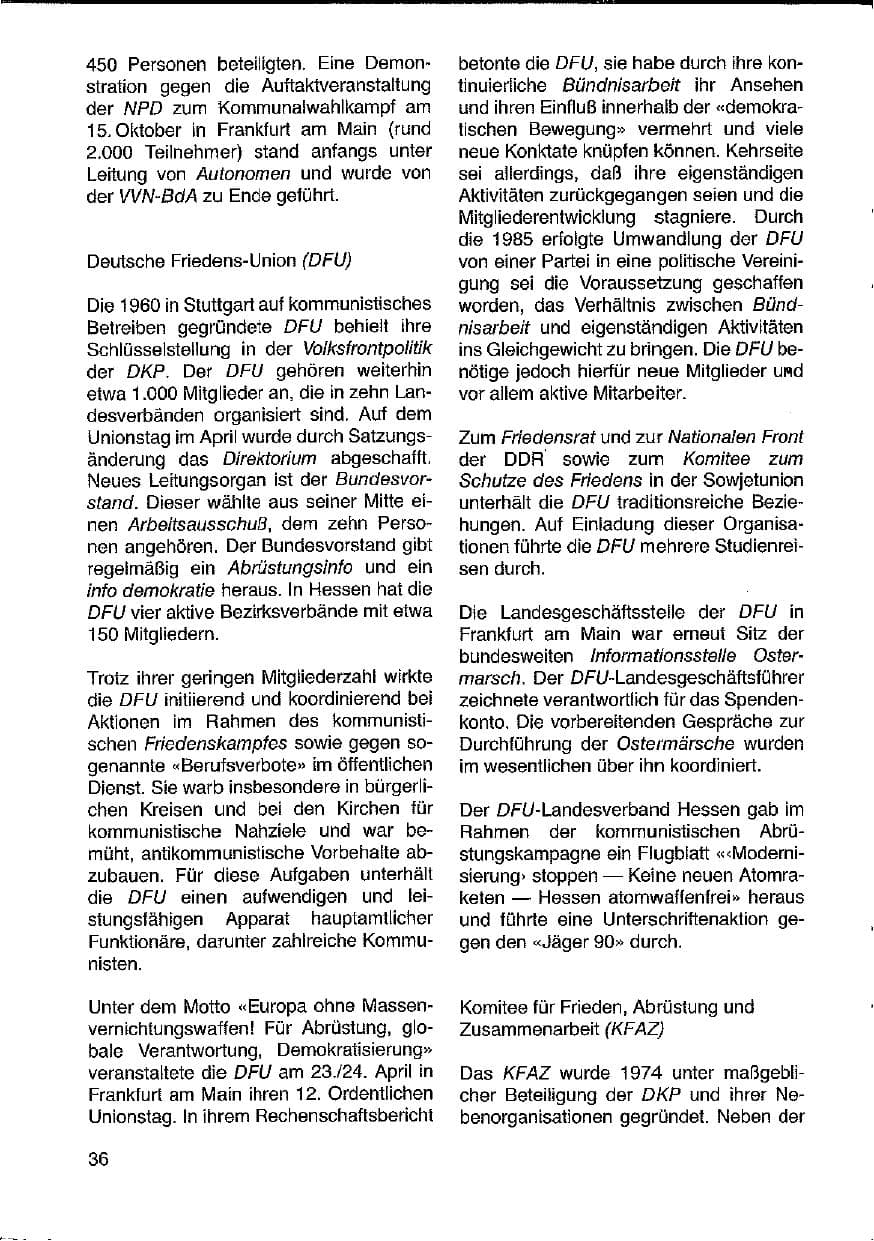 Seite 36 des Verfassungsschutzbericht 1988 Hessen