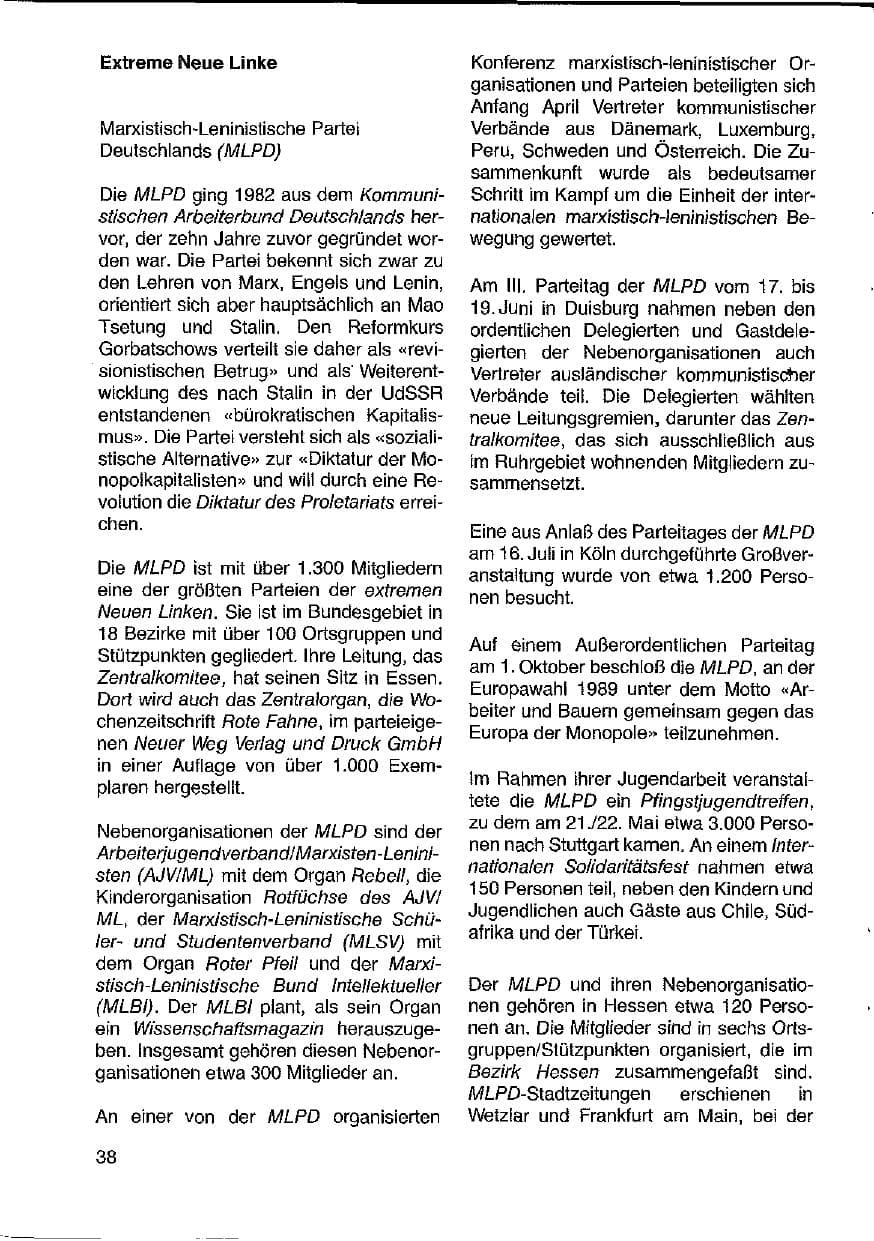 Seite 38 des Verfassungsschutzbericht 1988 Hessen