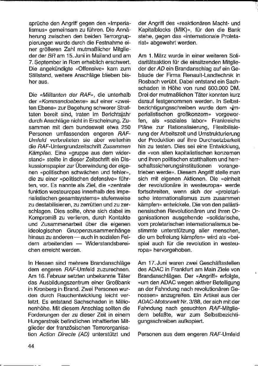 Seite 44 des Verfassungsschutzbericht 1988 Hessen