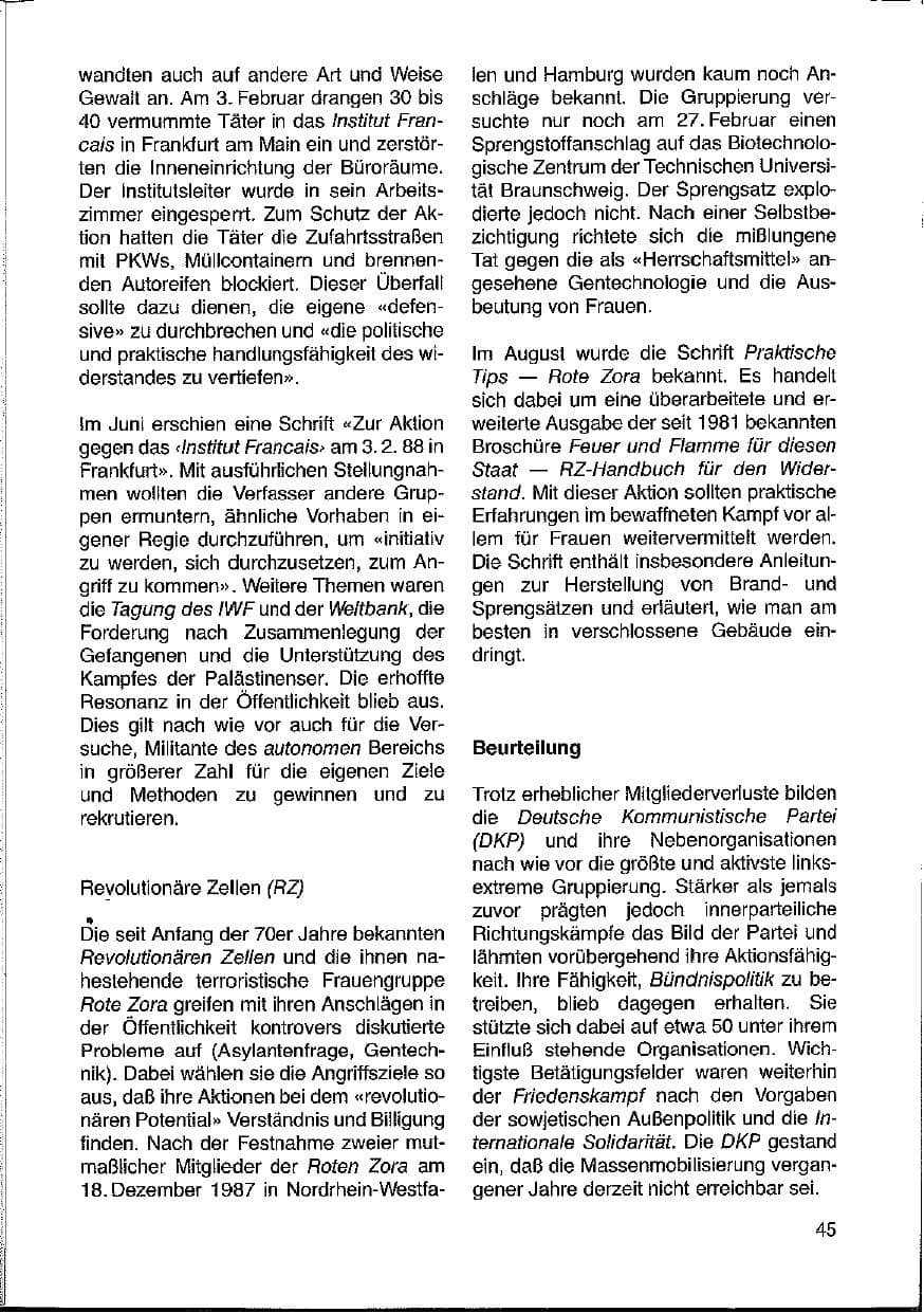Seite 45 des Verfassungsschutzbericht 1988 Hessen
