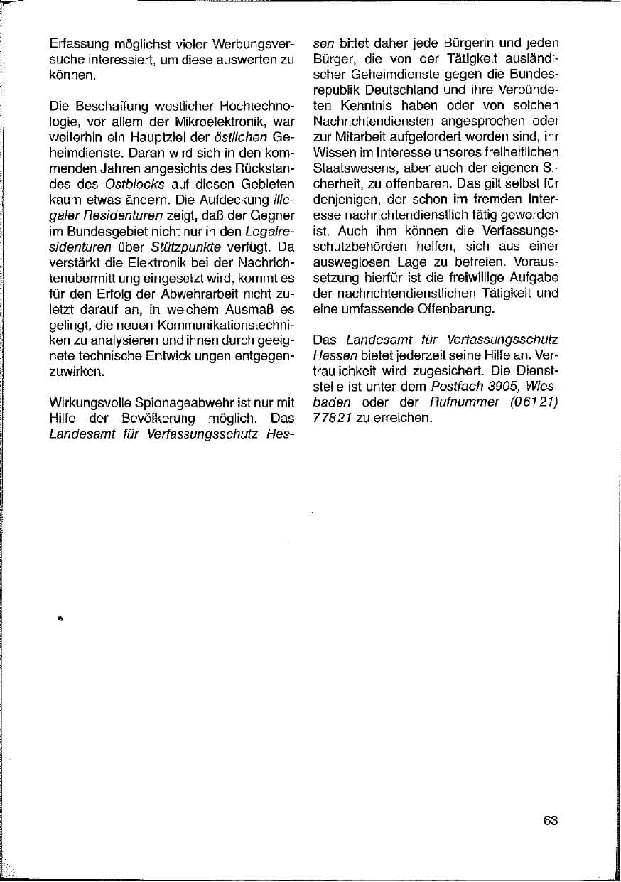 Seite 63 des Verfassungsschutzbericht 1988 Hessen
