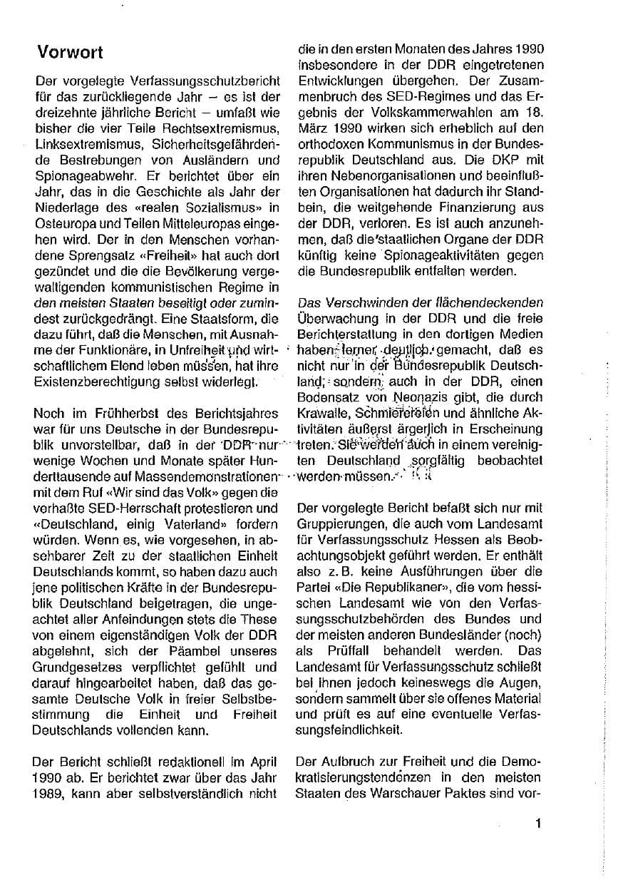 Seite 2 des Verfassungsschutzbericht 1989 Hessen