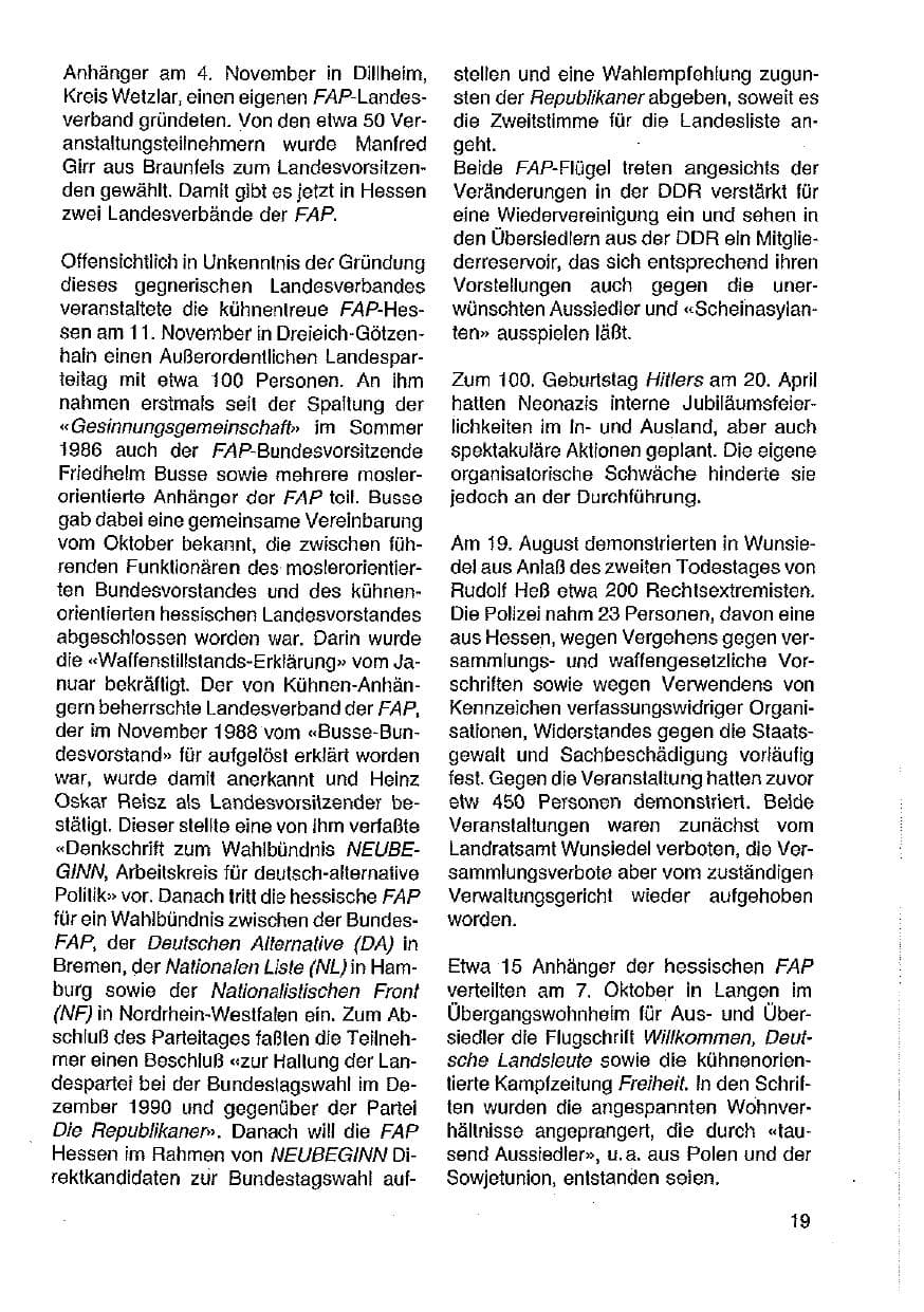 Seite 20 des Verfassungsschutzbericht 1989 Hessen