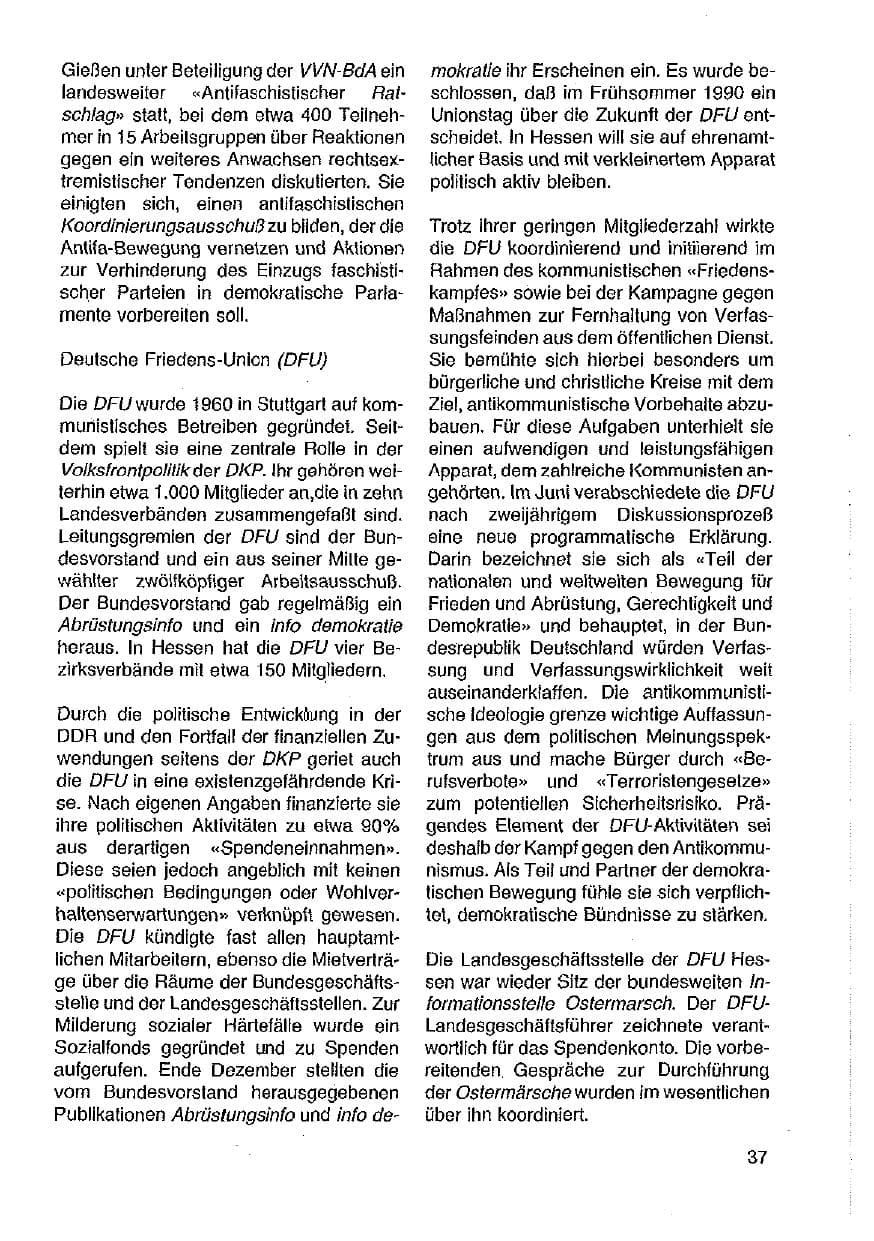 Seite 38 des Verfassungsschutzbericht 1989 Hessen