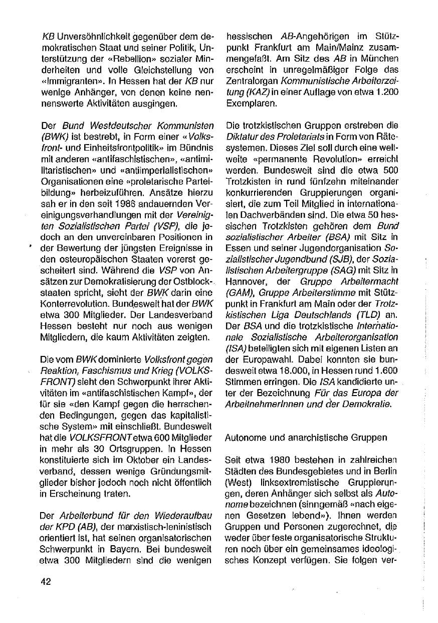 Seite 43 des Verfassungsschutzbericht 1989 Hessen