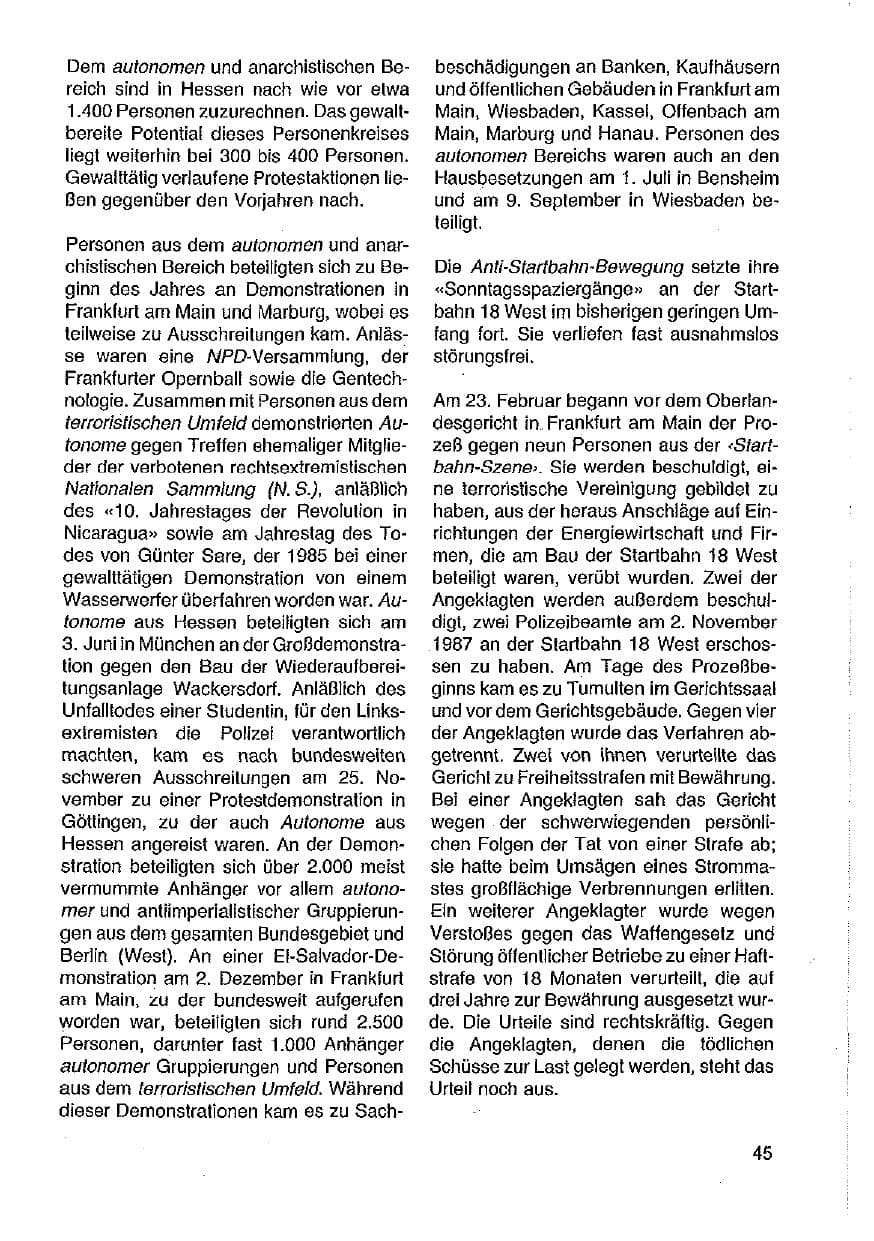 Seite 46 des Verfassungsschutzbericht 1989 Hessen