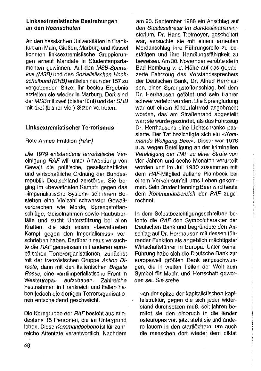 Seite 47 des Verfassungsschutzbericht 1989 Hessen