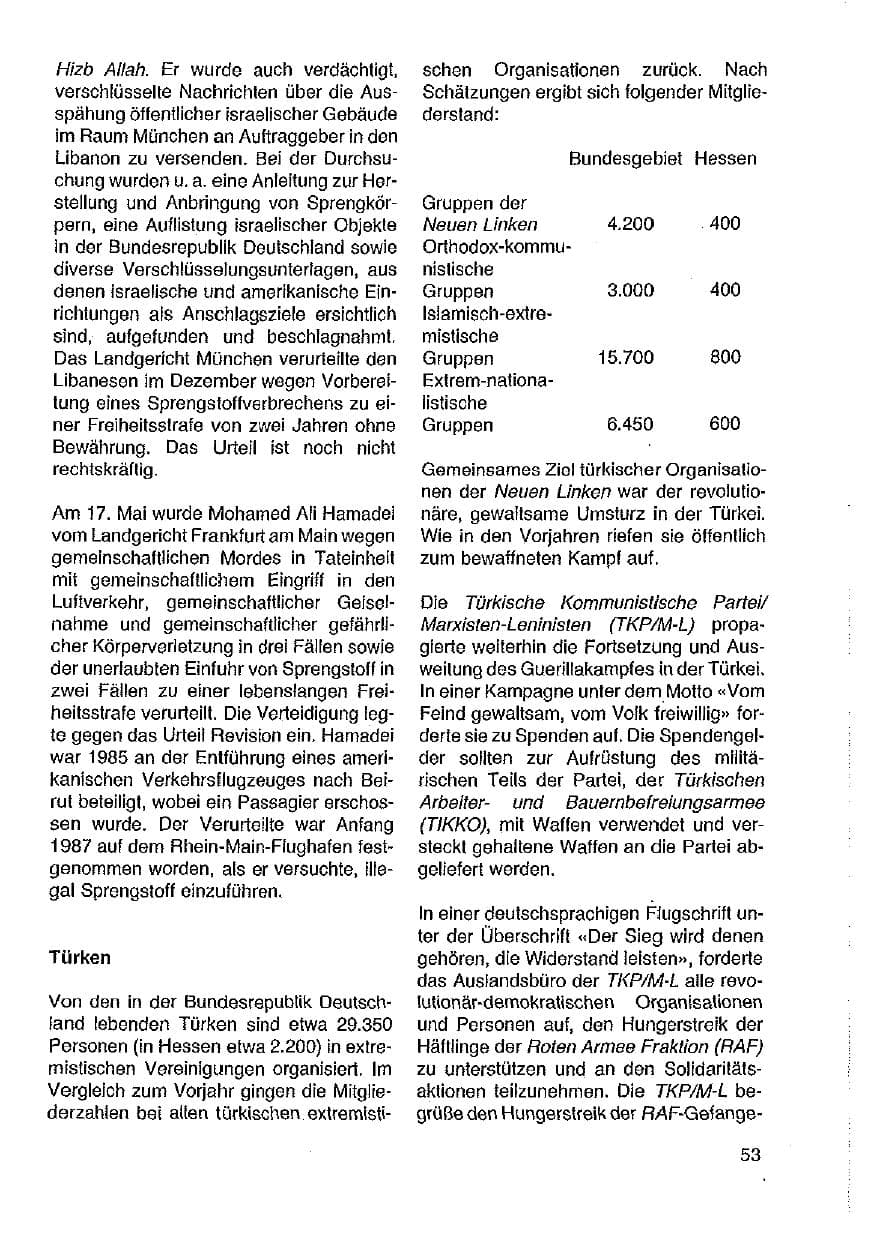 Seite 54 des Verfassungsschutzbericht 1989 Hessen