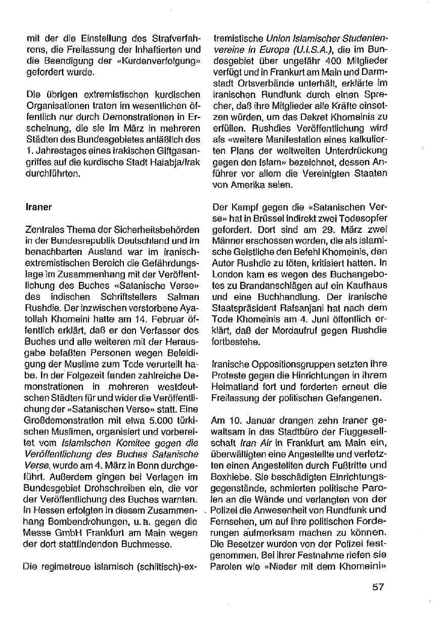 Seite 58 des Verfassungsschutzbericht 1989 Hessen