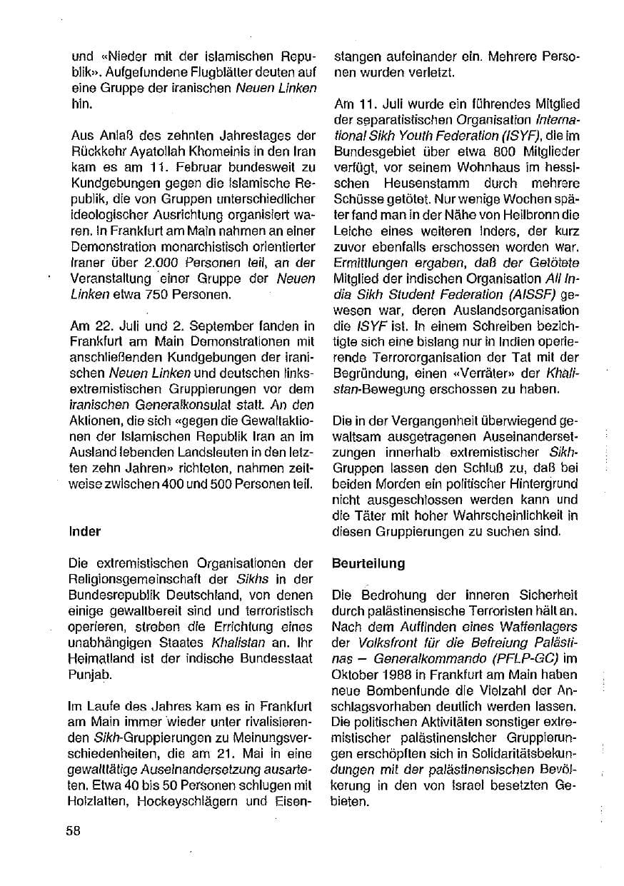 Seite 59 des Verfassungsschutzbericht 1989 Hessen