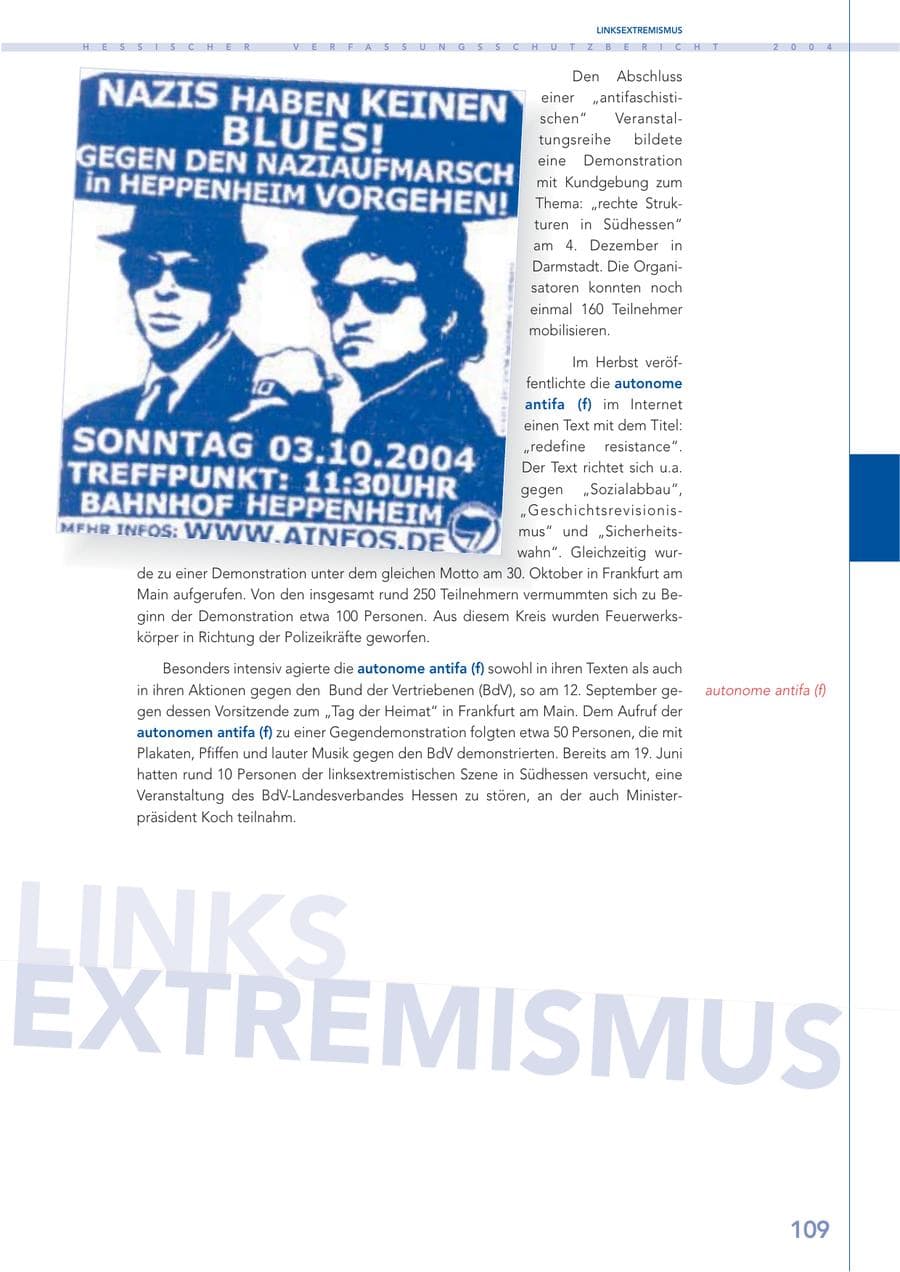 Seite 110 des Verfassungsschutzbericht 2004 Hessen