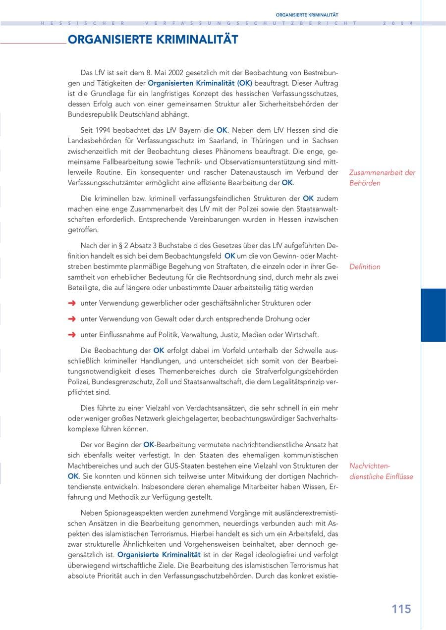 Seite 116 des Verfassungsschutzbericht 2004 Hessen