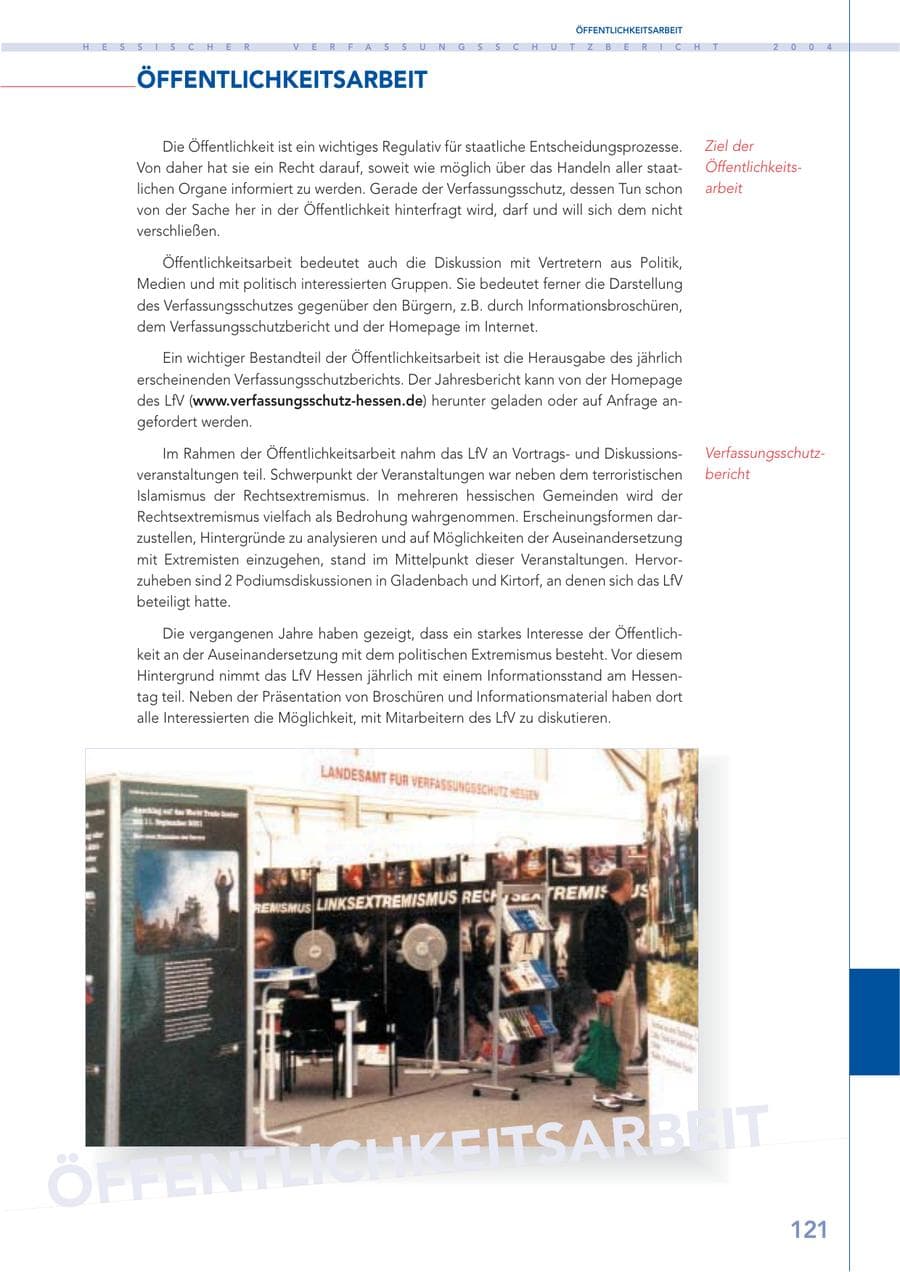 Seite 122 des Verfassungsschutzbericht 2004 Hessen