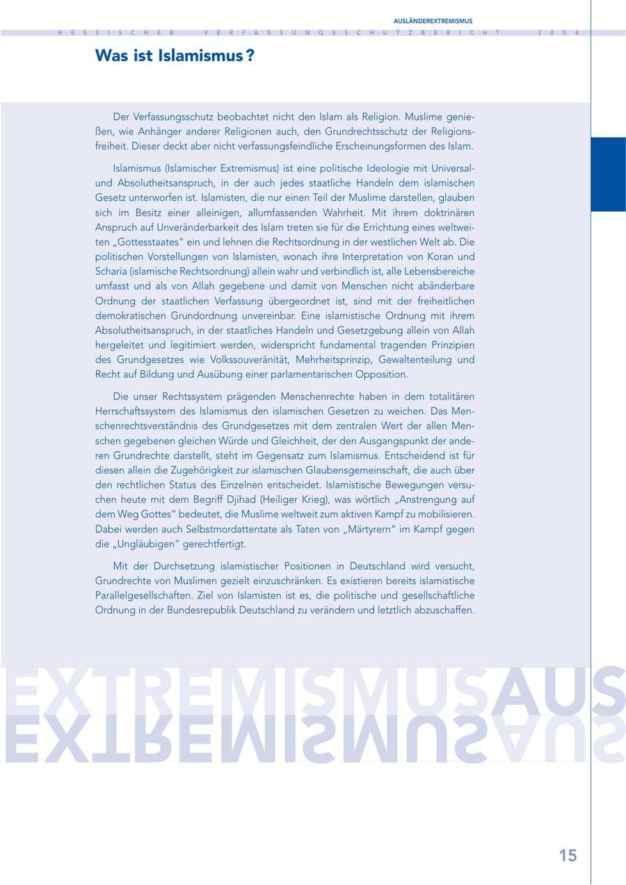Seite 16 des Verfassungsschutzbericht 2004 Hessen