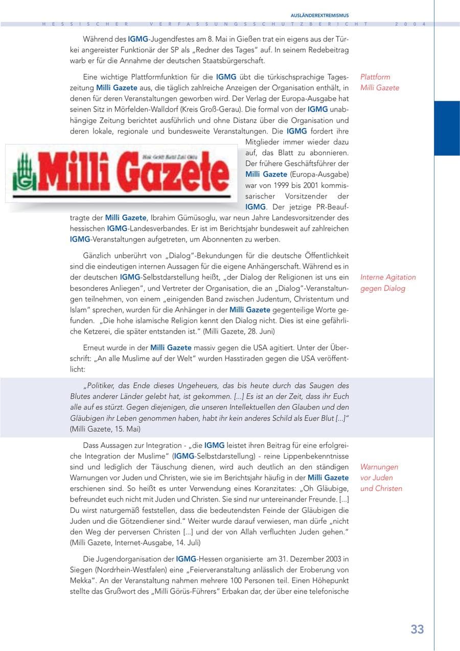 Seite 34 des Verfassungsschutzbericht 2004 Hessen