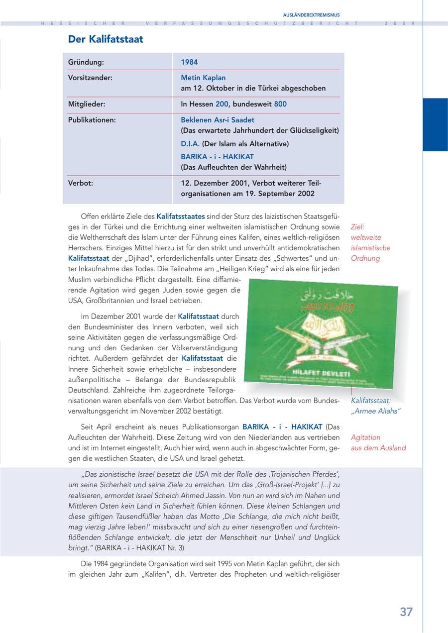 Seite 38 des Verfassungsschutzbericht 2004 Hessen