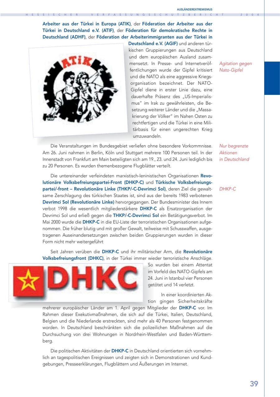 Seite 40 des Verfassungsschutzbericht 2004 Hessen
