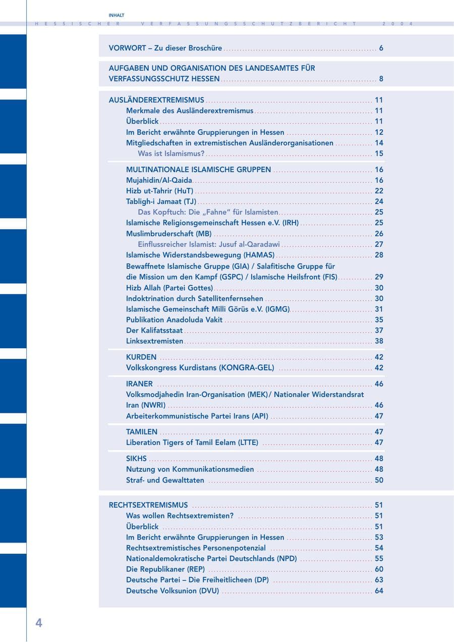 Seite 5 des Verfassungsschutzbericht 2004 Hessen