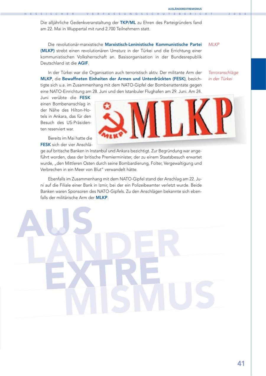 Seite 42 des Verfassungsschutzbericht 2004 Hessen