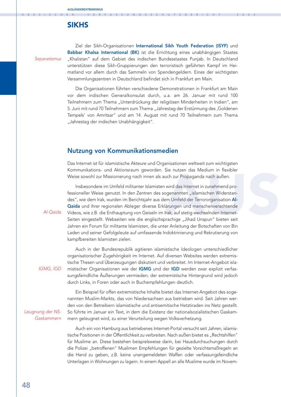 Seite 49 des Verfassungsschutzbericht 2004 Hessen