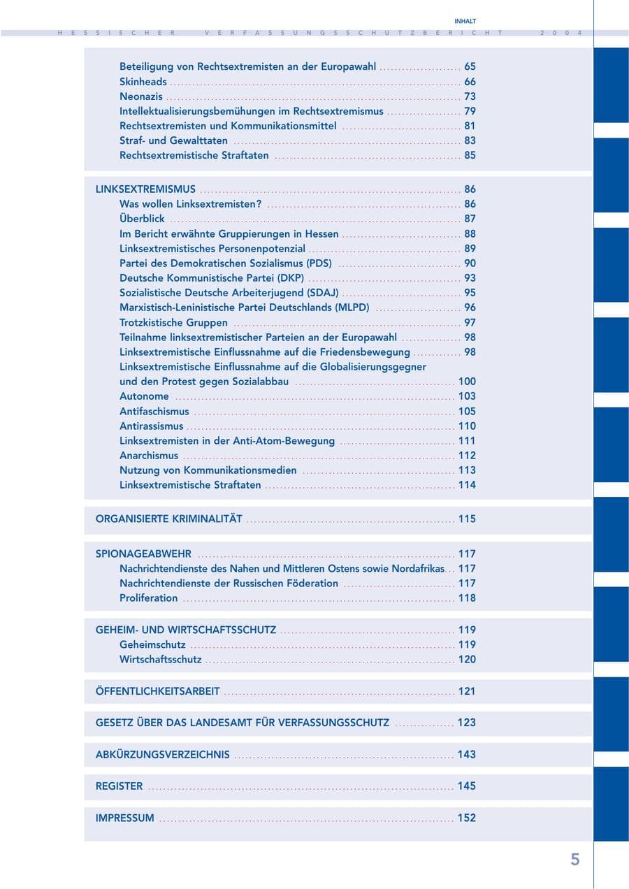 Seite 6 des Verfassungsschutzbericht 2004 Hessen