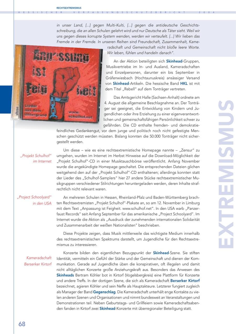 Seite 69 des Verfassungsschutzbericht 2004 Hessen