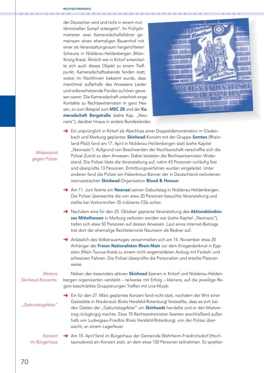 Seite 71 des Verfassungsschutzbericht 2004 Hessen