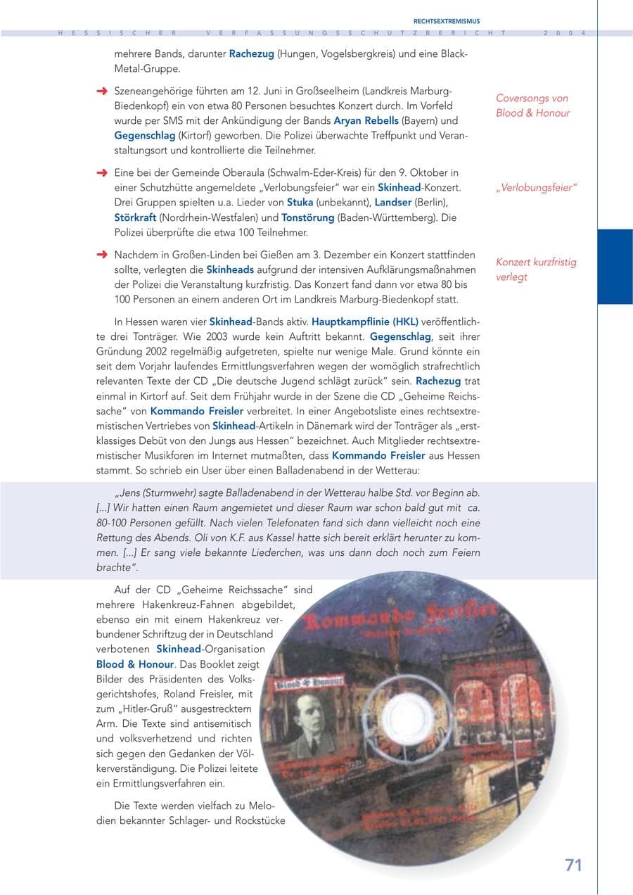 Seite 72 des Verfassungsschutzbericht 2004 Hessen