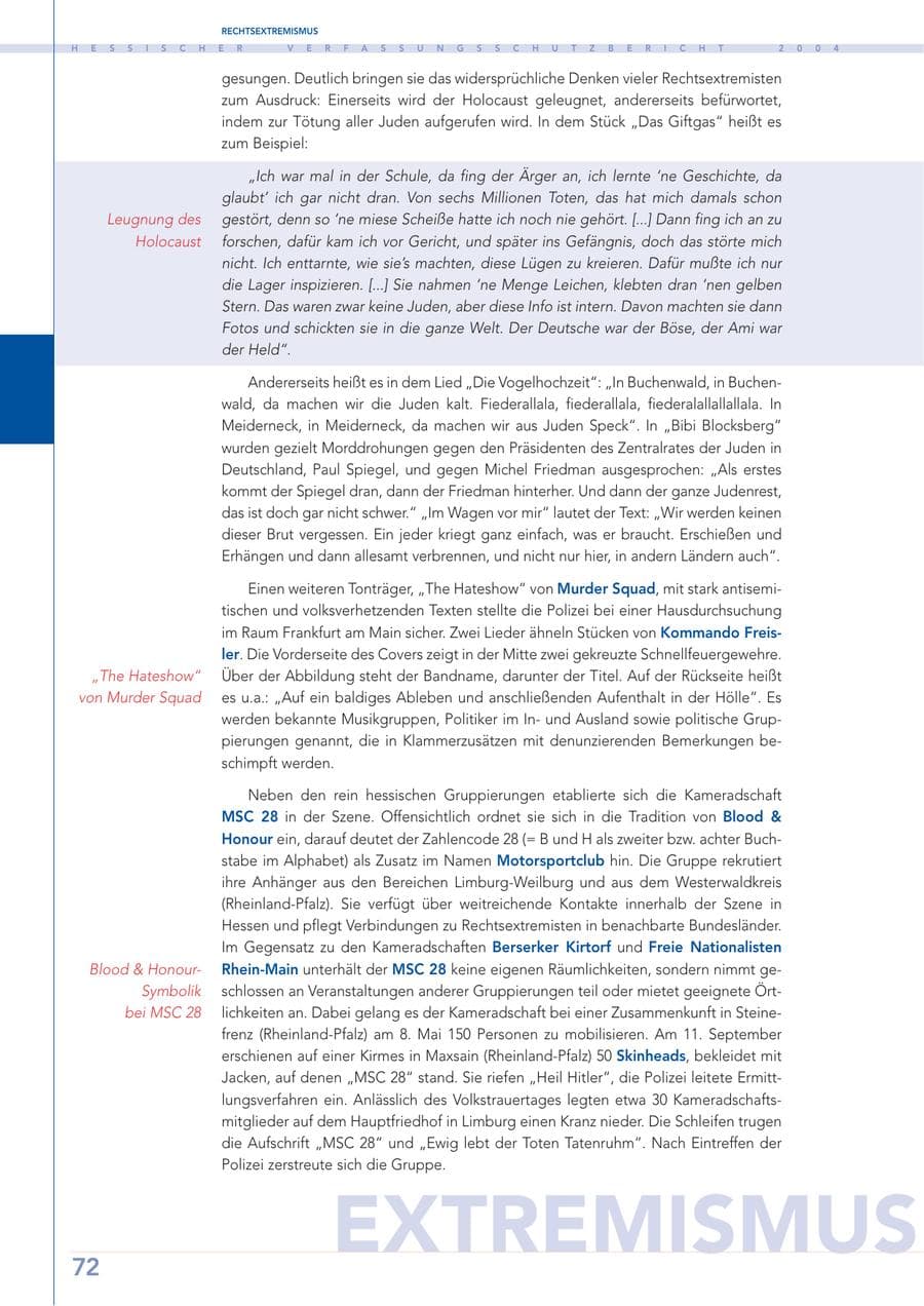 Seite 73 des Verfassungsschutzbericht 2004 Hessen