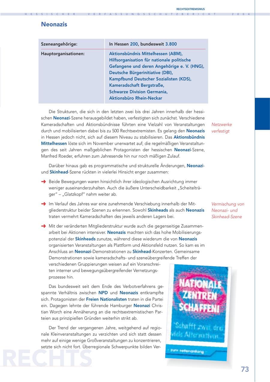 Seite 74 des Verfassungsschutzbericht 2004 Hessen
