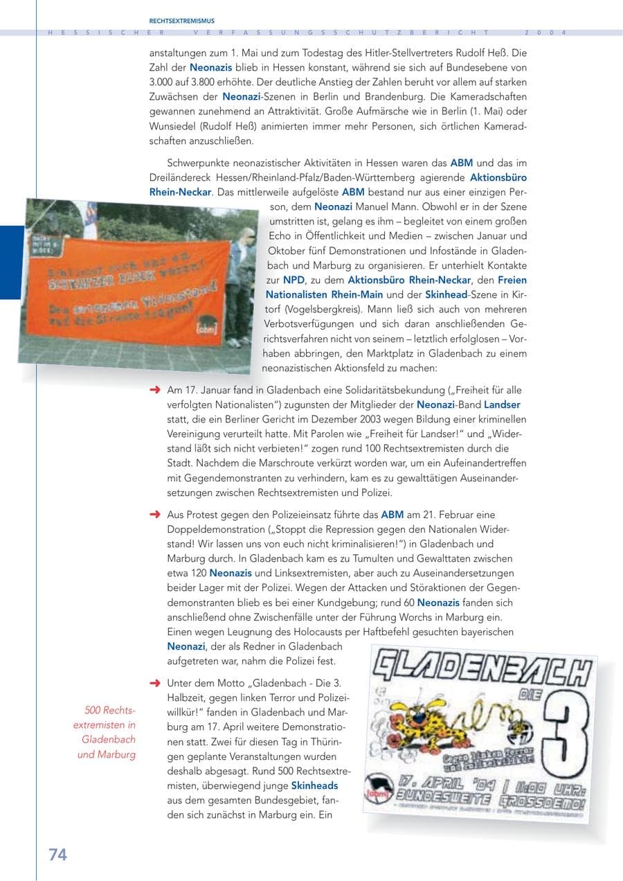 Seite 75 des Verfassungsschutzbericht 2004 Hessen