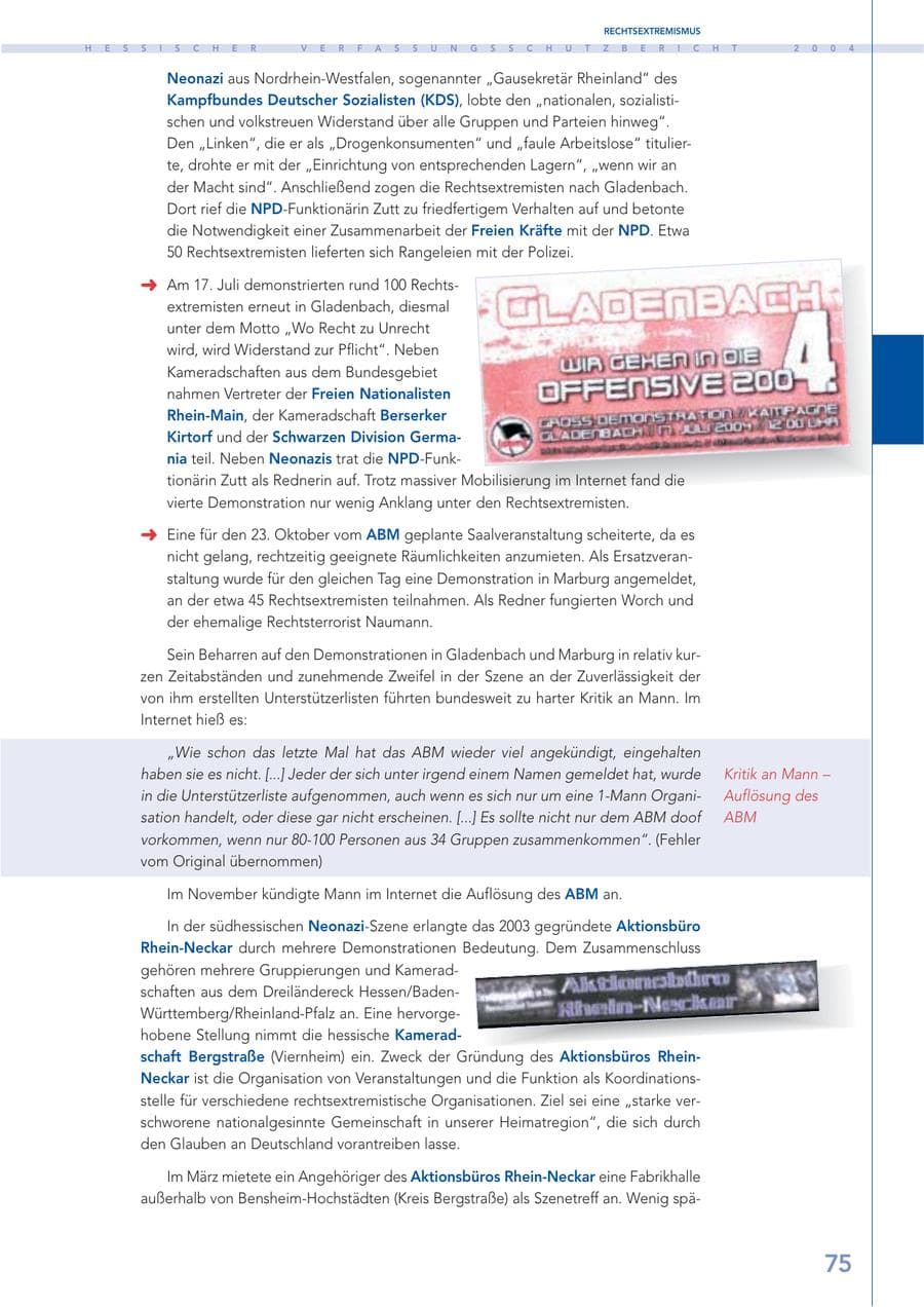 Seite 76 des Verfassungsschutzbericht 2004 Hessen