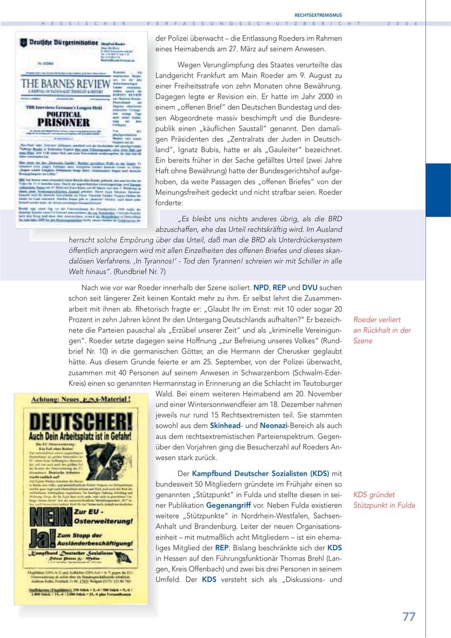 Seite 78 des Verfassungsschutzbericht 2004 Hessen