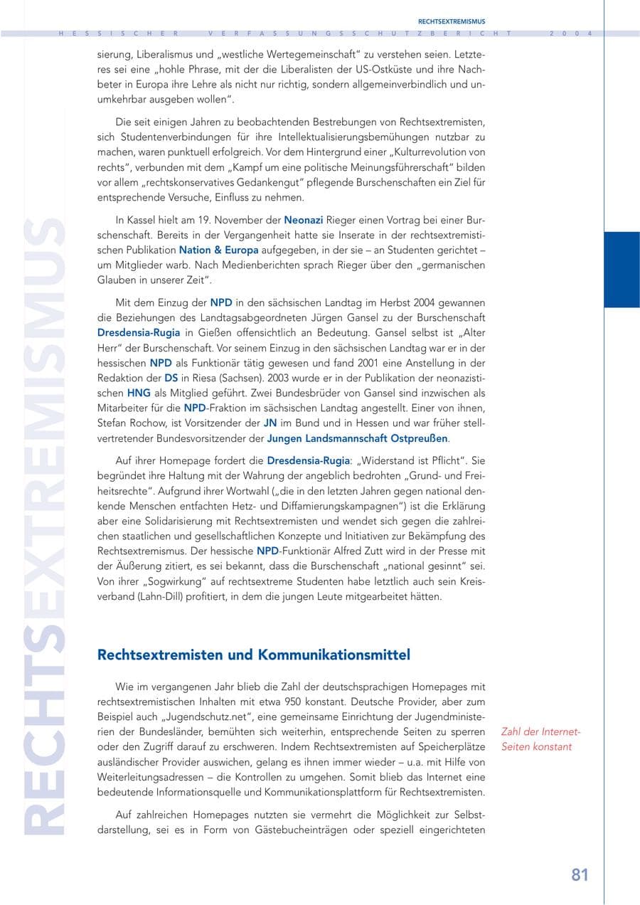 Seite 82 des Verfassungsschutzbericht 2004 Hessen