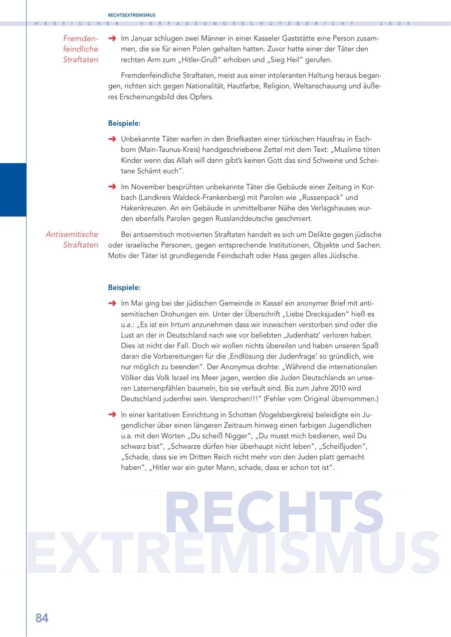 Seite 85 des Verfassungsschutzbericht 2004 Hessen