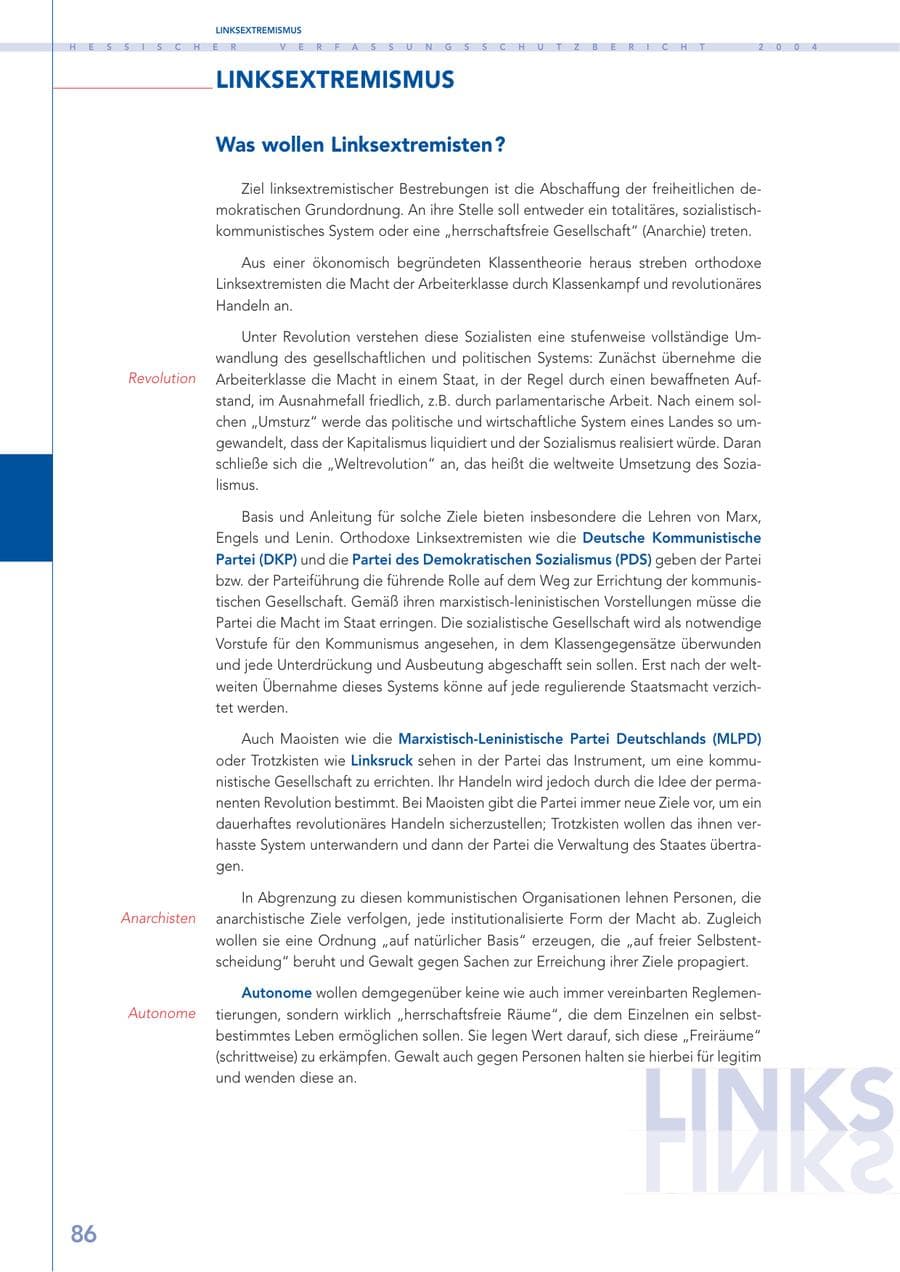 Seite 87 des Verfassungsschutzbericht 2004 Hessen