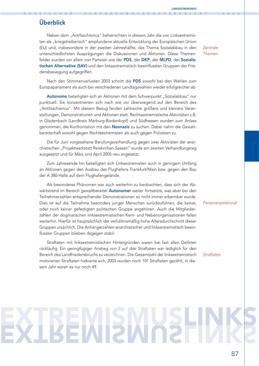 Seite 88 des Verfassungsschutzbericht 2004 Hessen