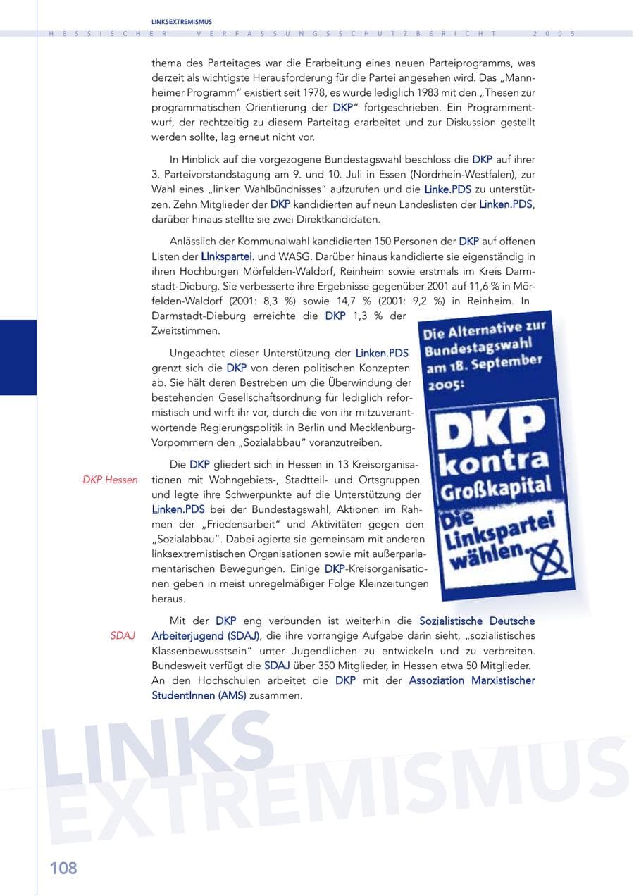 Seite 109 des Verfassungsschutzbericht 2005 Hessen