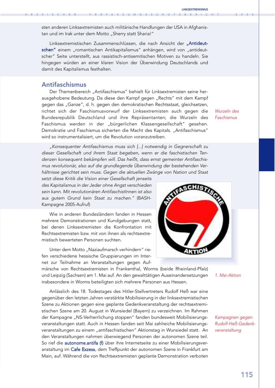 Seite 116 des Verfassungsschutzbericht 2005 Hessen