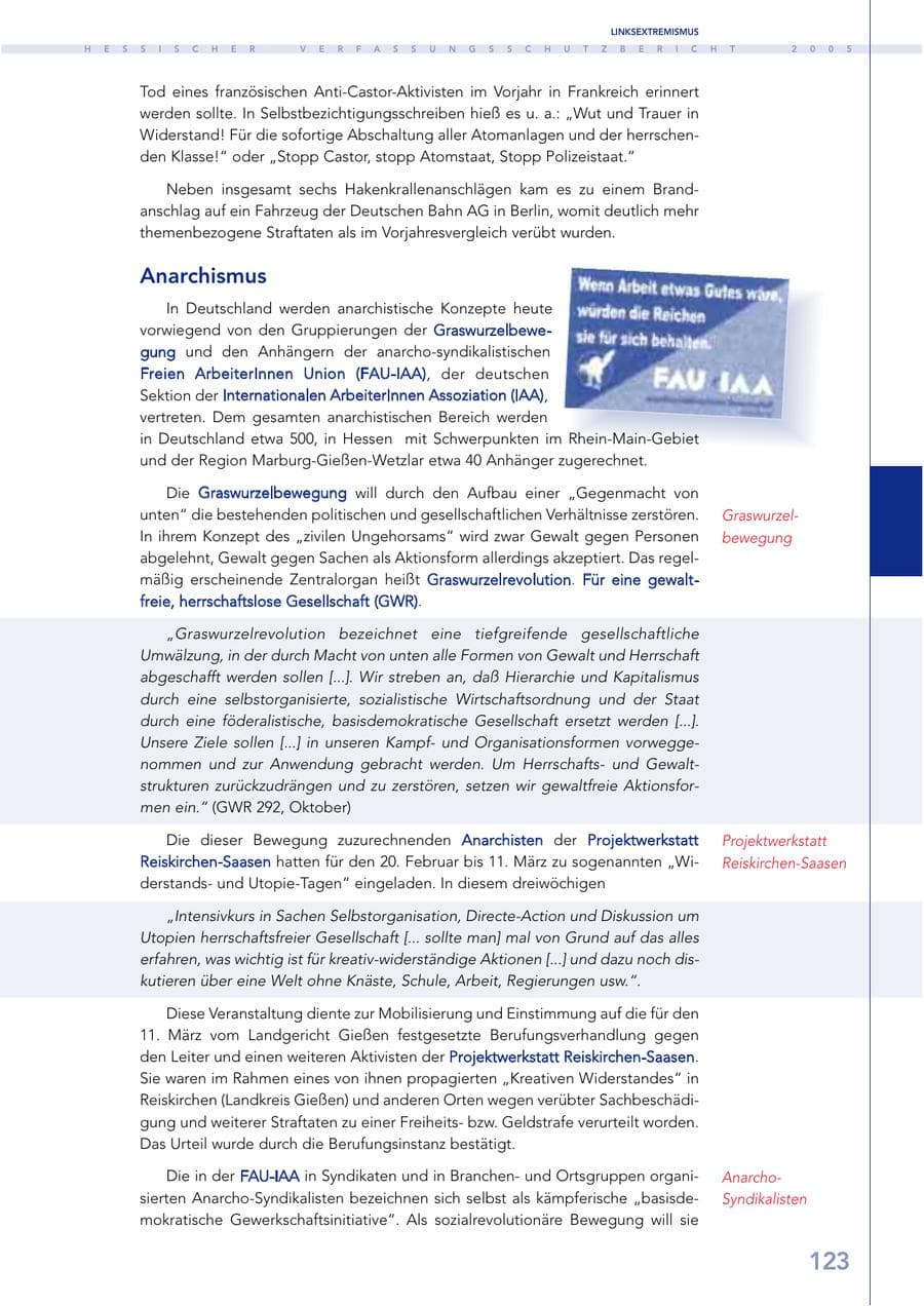 Seite 124 des Verfassungsschutzbericht 2005 Hessen