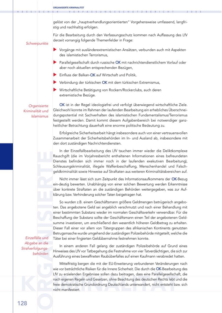 Seite 129 des Verfassungsschutzbericht 2005 Hessen