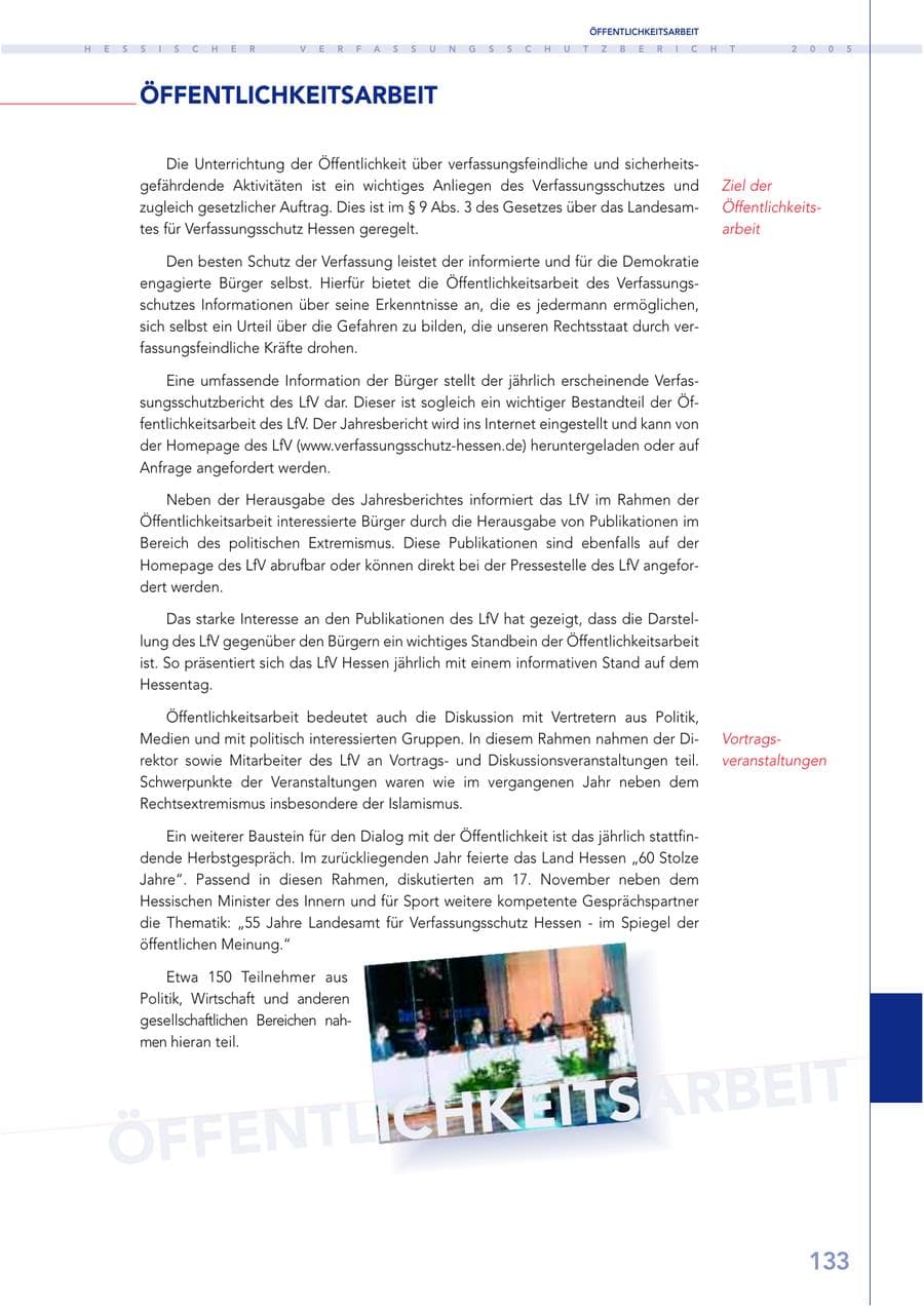 Seite 134 des Verfassungsschutzbericht 2005 Hessen